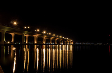 Bridge at night Downtown Stuart Florida - obrazy, fototapety, plakaty