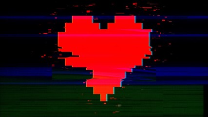 Pixel heart on digital old tv screen