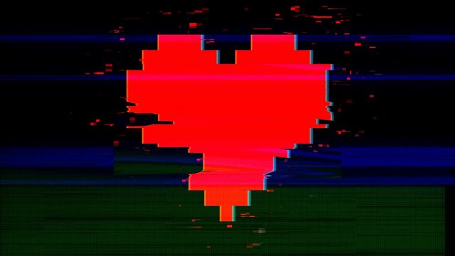 Pixel heart on digital old tv screen