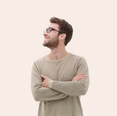 young man with glasses and crossed his arms in front of him