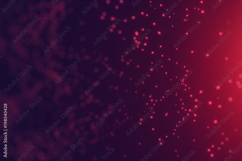 Poster abstract red cg wave texture with glowing defocused particles. cyber or technology digital landscape