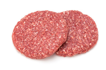 Raw fresh hamburger meat isolated on white.