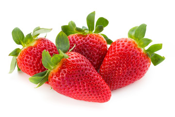 Fresh strawberries close up on white background.