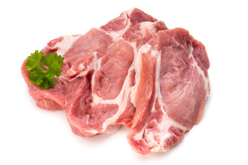Meat pork slices isolated on the white background.