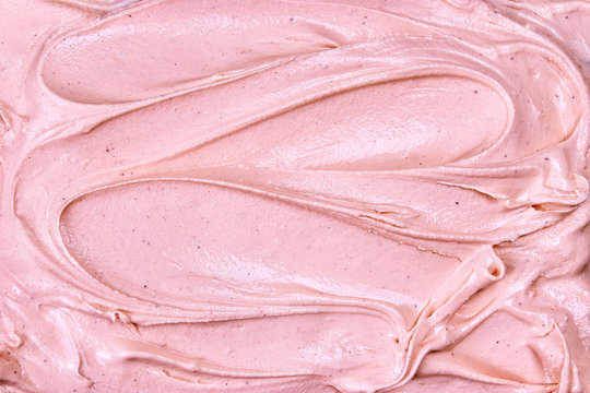 Top view of pink raspberry ice cream surface