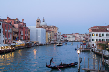 Obraz na płótnie Canvas Venezia (Venice), Italy. 2 February 2018. Venice at twilight as seen from the 'Ponte degli Scalzi' bridge.