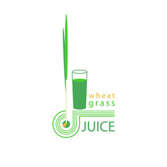 Wheatgrass juice. A glass with a drink, a green sprout and a seed. Linear icon, symbol, sign, label, logo, emblem. Vector illustration.