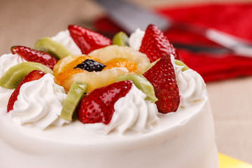 Fruit on top of cake.