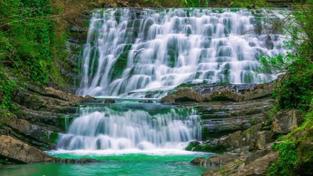 Fabulous waterfall in Caucasus mountains