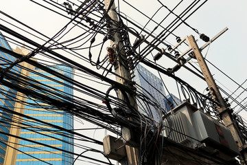 Chaos & Messy Power Cables, At Bangkok, Thailand