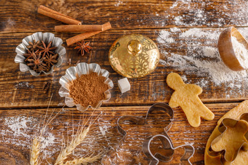 The process of preparation of classic ginger biscuits in the form of little men.