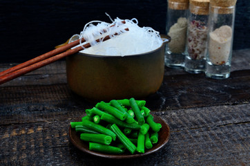 chinese noodle in pot on table