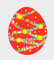 Big red egg with colorful egg and white rabbit inside,pink road to the top,Happy easter concept,cartoon style,Holidays vector.