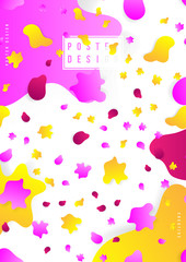 Abstract creative poster with fluid for a creative event. Standard A3 vertical format futuristic cover with colored liquid elements on the background. Flat vector illustration EPS 10