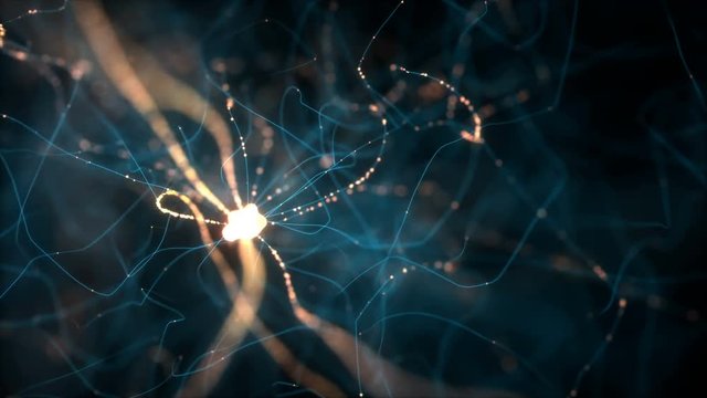 3D illustration of Interconnected neurons with electrical pulses.
