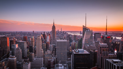 Fototapeta na wymiar New York City Manhattan sunset from Top of the Rockefeller Center