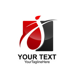 Initial letter J logo template colored black red square swoosh design for business and company identity