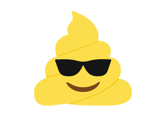 Yellow dung smiley face with black sunglasses flat icon