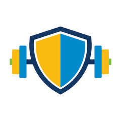 Fototapeta premium Barbell Shield Logo Icon Design
