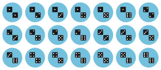 Pairs of black dices vector flat icon set