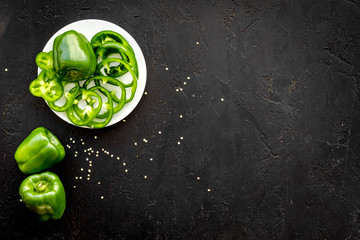 Sweet pepper. Vegetables for greeny organic smoothy for sport diet on dark background top view mockup