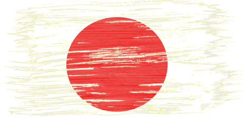 Art brush watercolor painting of Japan flag blown in the wind isolated on white background.