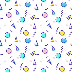 Seamless pattern with 80s memphis style geometric repeating ornament