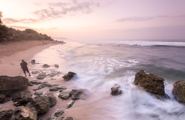 Amazing view of Yogyakarta seascape with natural coastal rock as foreground