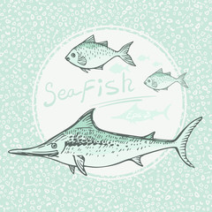 Fototapeta premium Vector vintage fish drawing. Hand drawn monochrome seafood illustration. Great for menu, poster or label