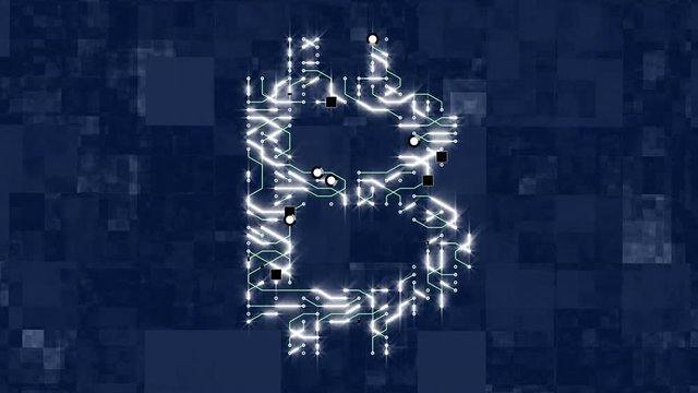 4k a futuristic circuit board with moving electrons shaped bitcoin currency sign,block chain,abstract electronic connections,Cripto currency bitcoin.Global internet finance,worldwide.