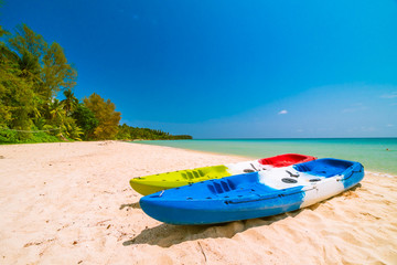 Beautiful paradise beach and sea with kayak boat
