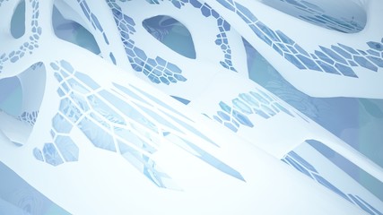 Abstract white  parametric interior with window. 3D illustration and rendering.