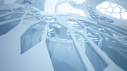 Abstract white  parametric interior with window. 3D illustration and rendering.