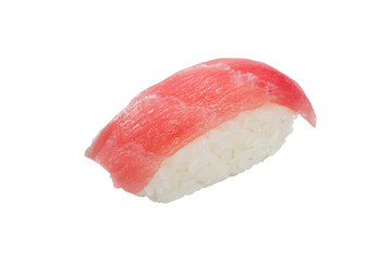 sushi nigiri, rice cola and fish lined up, isolated on white background