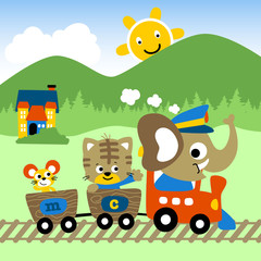 Animals cartoon on locomotive. Eps 10