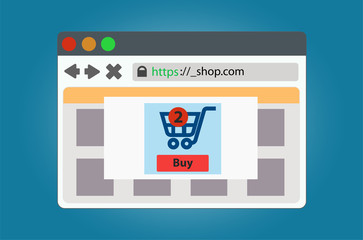 Online store window open in the browser. Isolated on background.