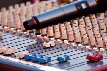Naklejka premium Close-up of sound recording audio mixer