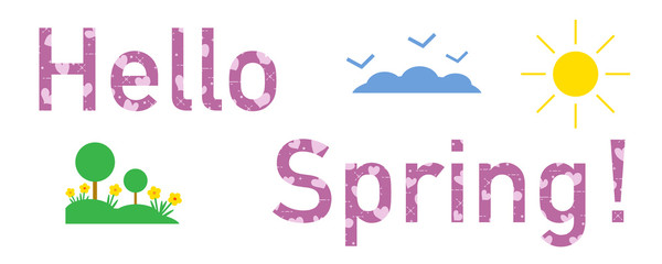 Hello spring. Sun, hearts, flowers, trees.