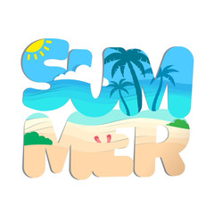 word summer double exposure tropical beach landscape