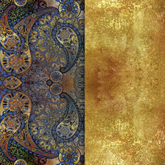 orientalt patterned textured background with golden spraying