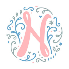 Feminine Floral Monogram Alphabet 'n'