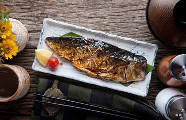 Saba mackerel fish grill with teriyaki sauce.