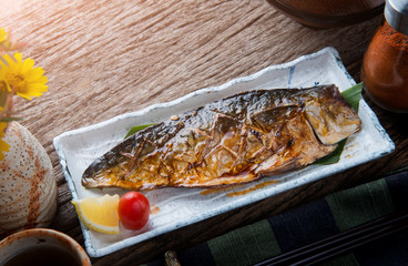 Saba mackerel fish grill with teriyaki sauce.