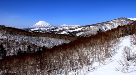 Landscape in winter in Hokkaido, Mount Yotei from Nakayama Pass