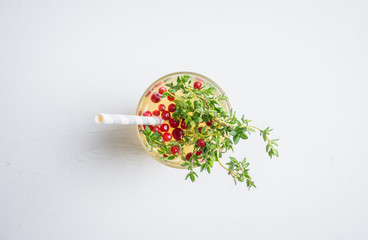 Tasty bitter cocktail with thyme. Selective focus.