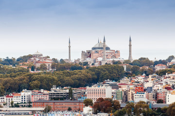Scenic view of The world famous monument of Byzantine architecture Hagia Sophia Cathedral in...