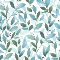 Floral pattern. Seamless background with watercolor branch and leaves