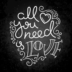 Obraz premium Hand drawn modern image with hand-lettering and decoration elements on blackboard. Inspirational quote. Illustration for prints on t-shirts and bags, posters, cards.