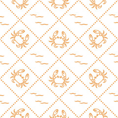 Seamless pattern with crabs and waves.