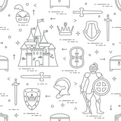 Pattern with knight, castle, swords and other.